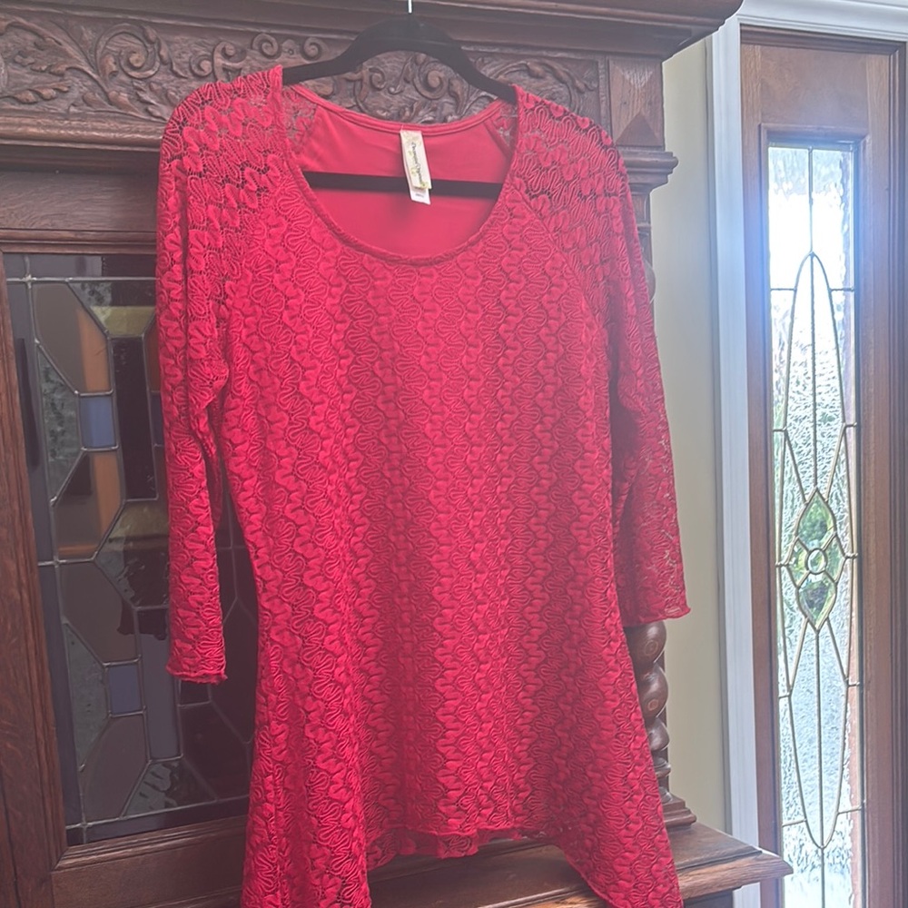 Elegant Red Lace Women's Top Sm